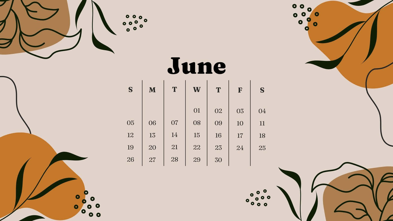 June Floral Calendar Design Wallpaper