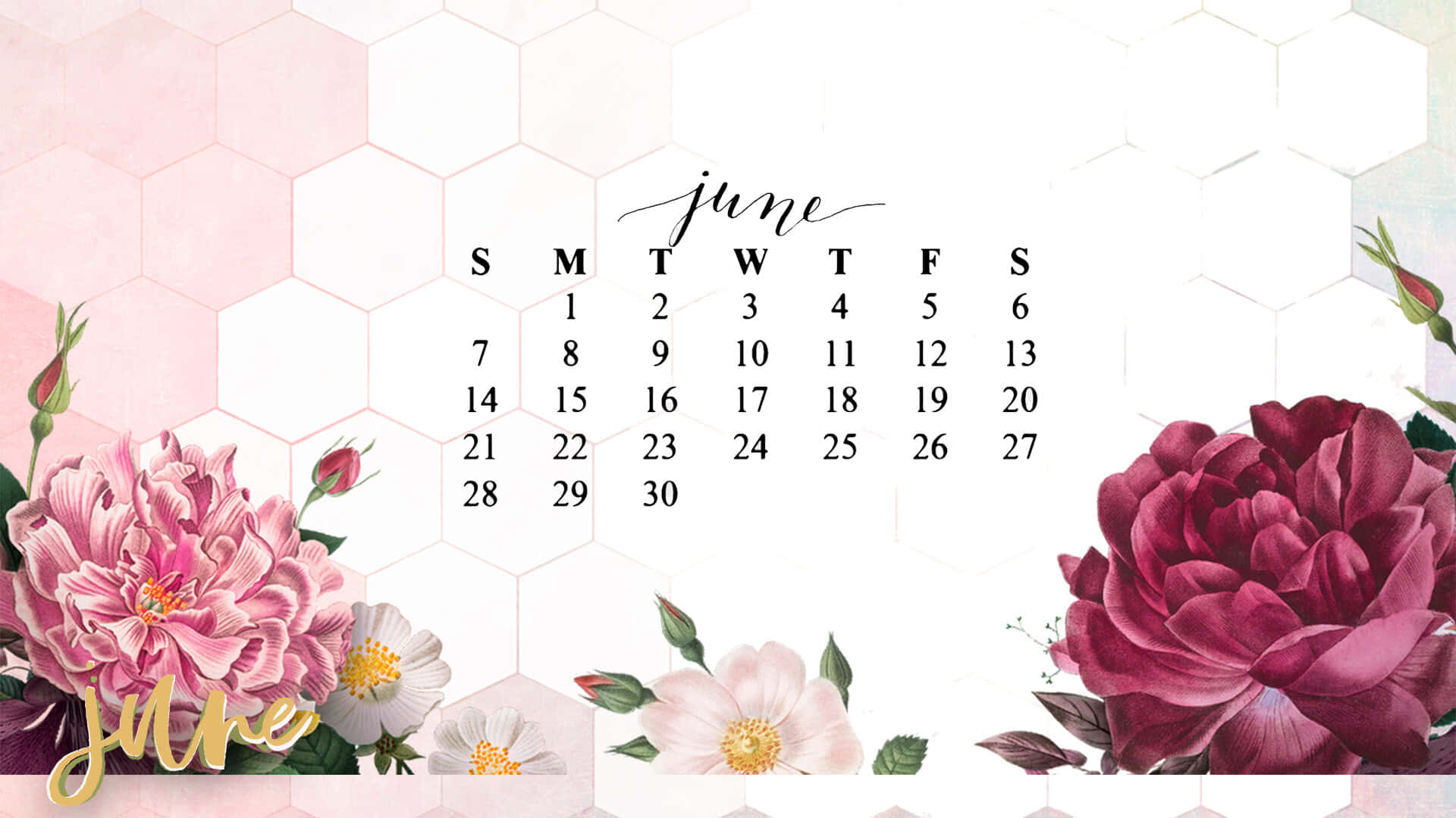 June Floral Desktop Calendar Wallpaper