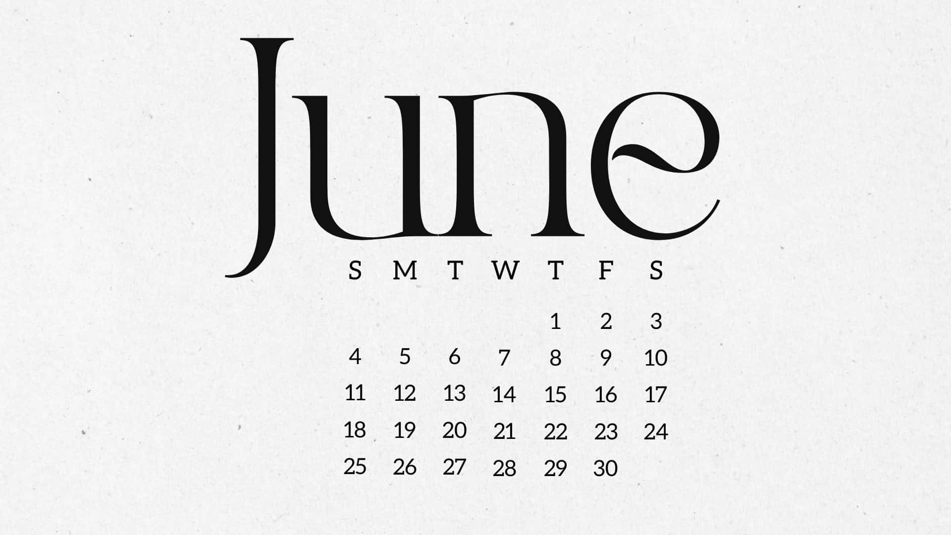 June Monthly Calendar Aesthetic Blackand White Wallpaper