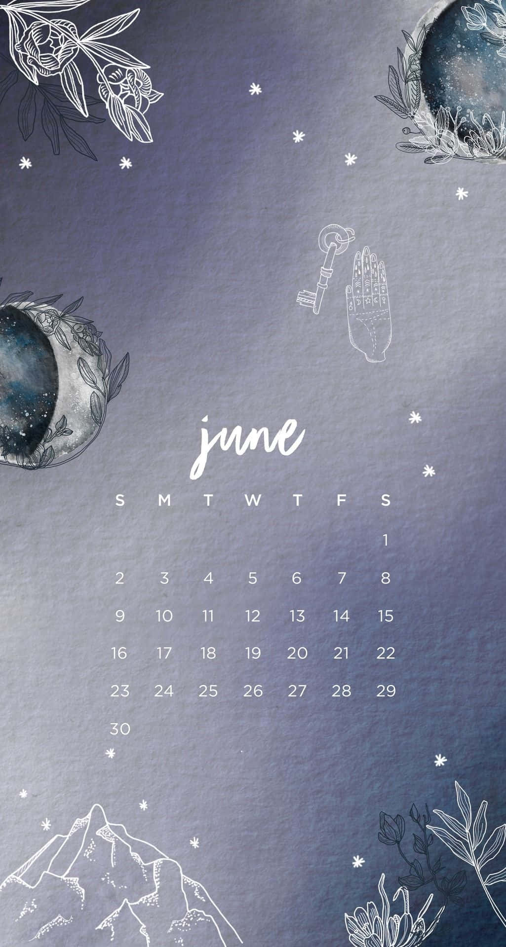 June Moon Floral Calendar Aesthetic Wallpaper