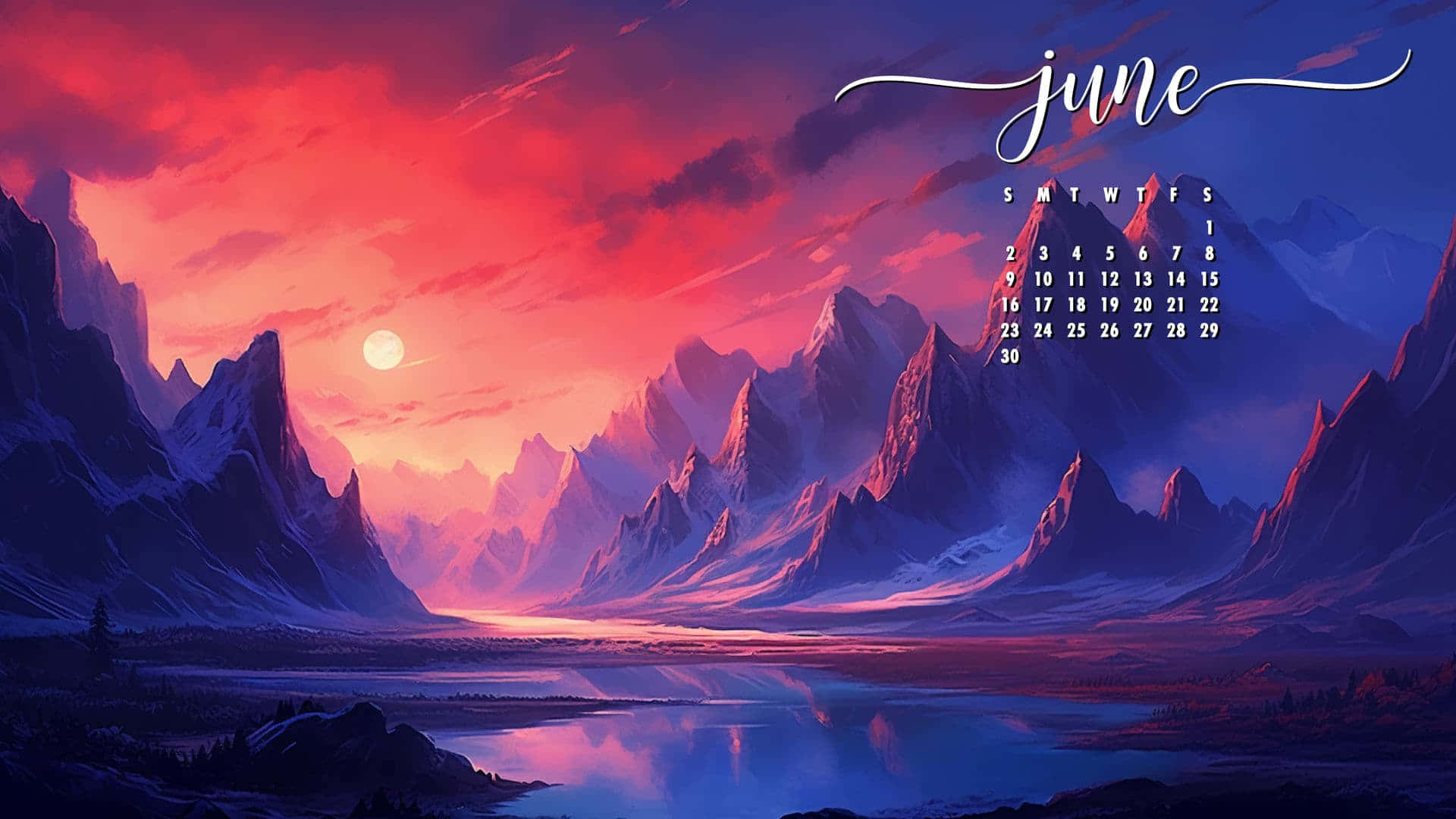 June Mountain Landscape Calendar Wallpaper Wallpaper