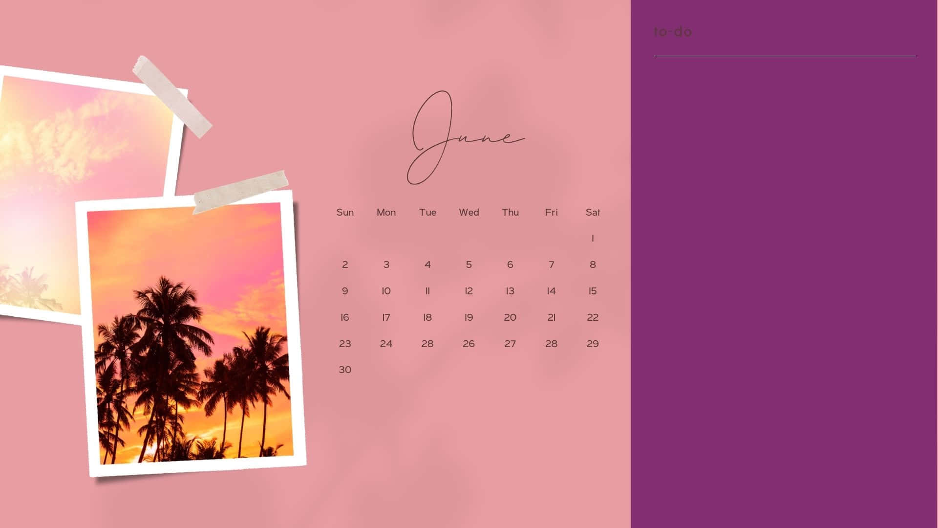 June Tropical Sunset Calendar Aesthetic Wallpaper