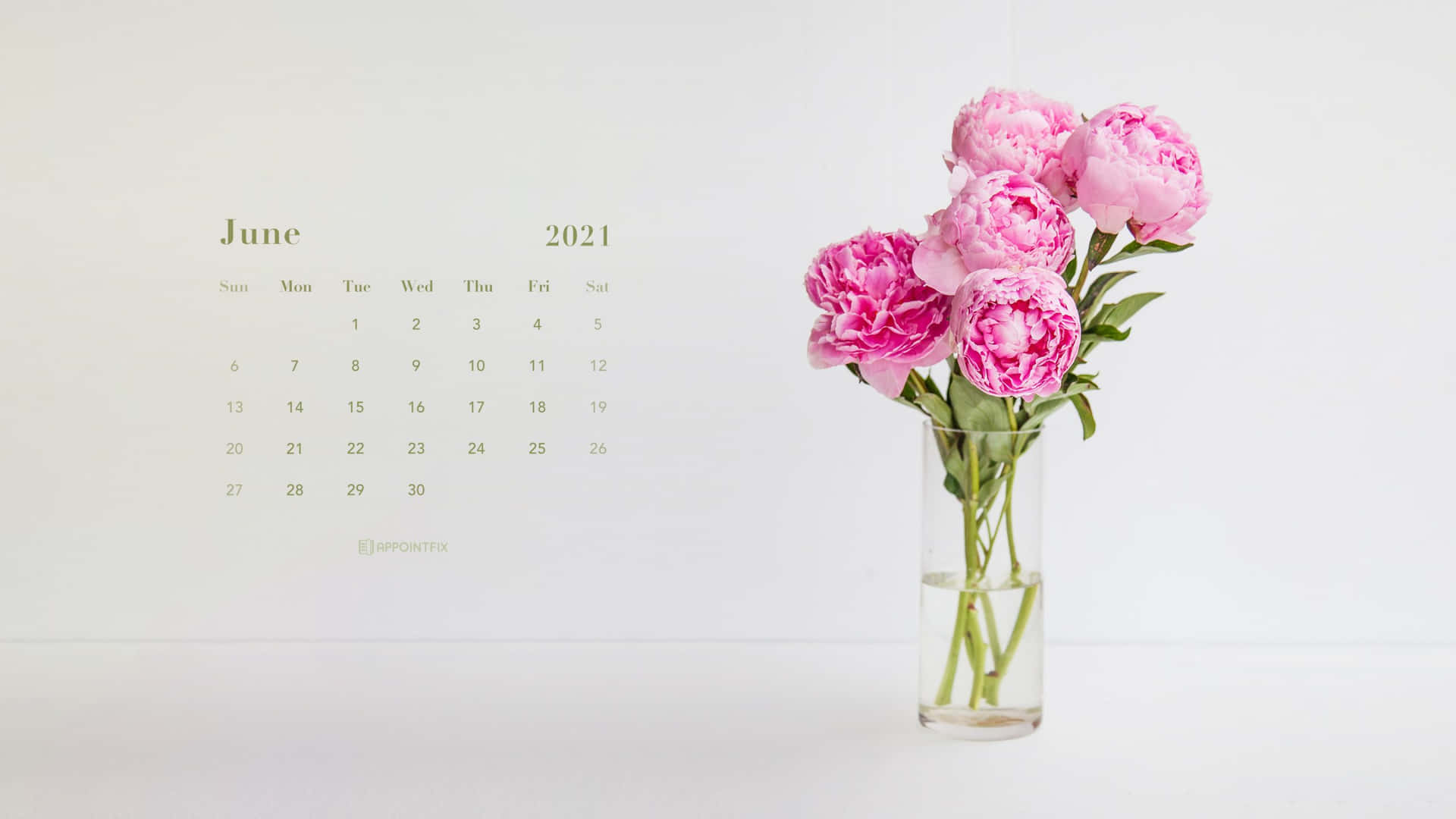 June2021 Calendar Peonies Desktop Wallpaper Wallpaper