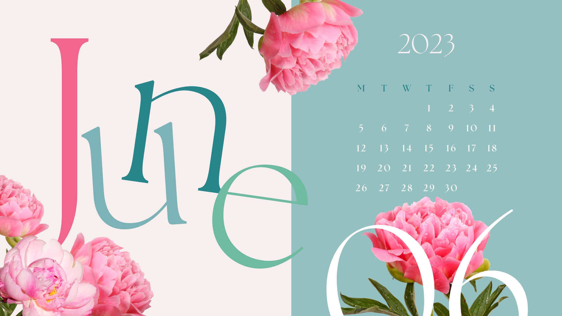 June2023 Desktop Calendar Peonies Wallpaper