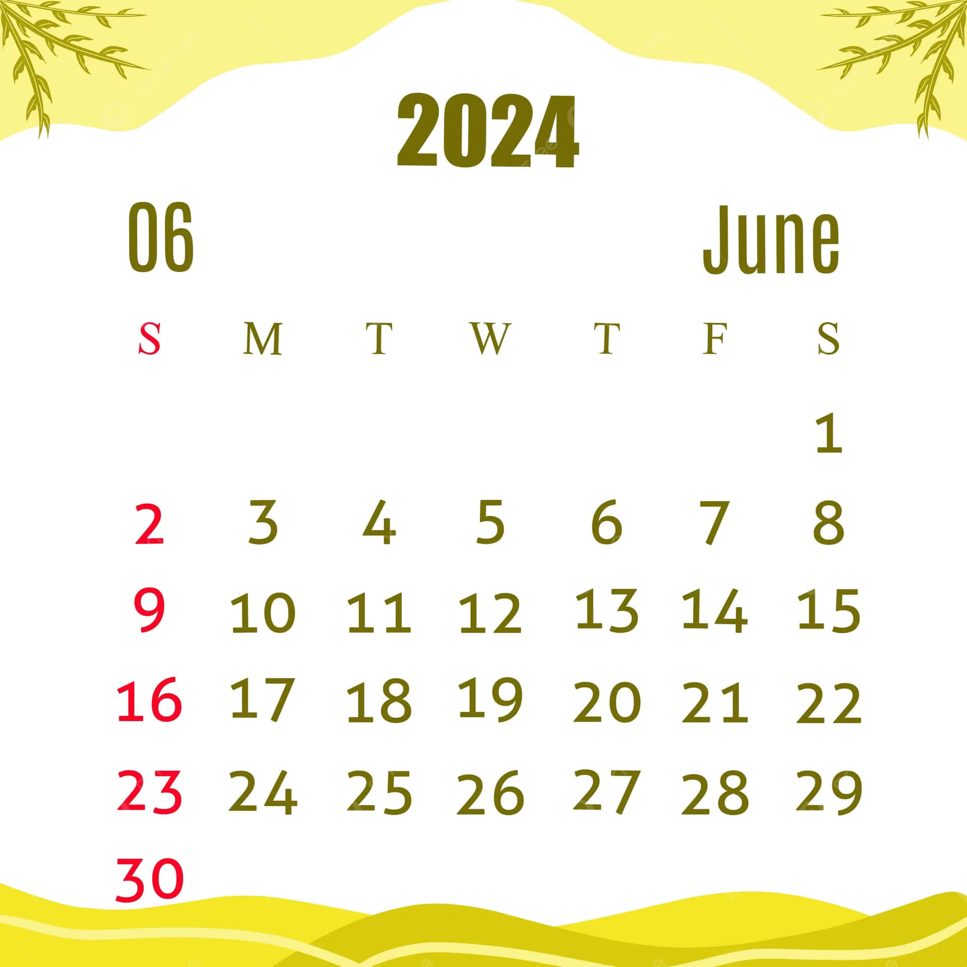 June2024 Calendar Summer Theme Wallpaper