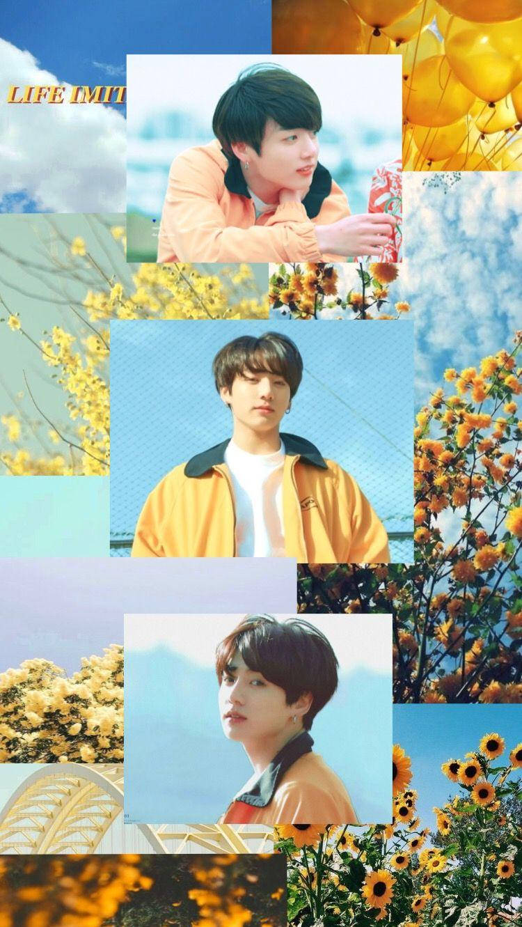 Jungkook Aesthetic Floral Collage Wallpaper