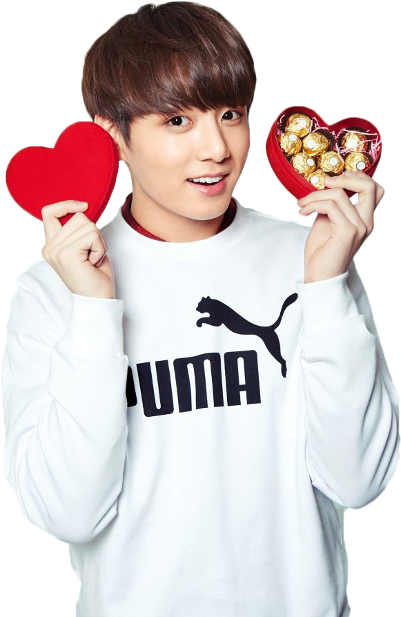 Jungkook Holding Heart Boxand Heart Cutout PNG