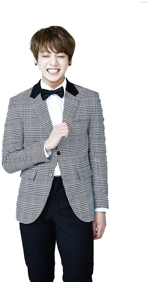 Jungkook Laughingin Checkered Suit PNG