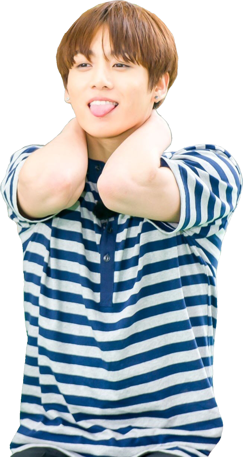 Jungkook Playful Pose Striped Shirt PNG