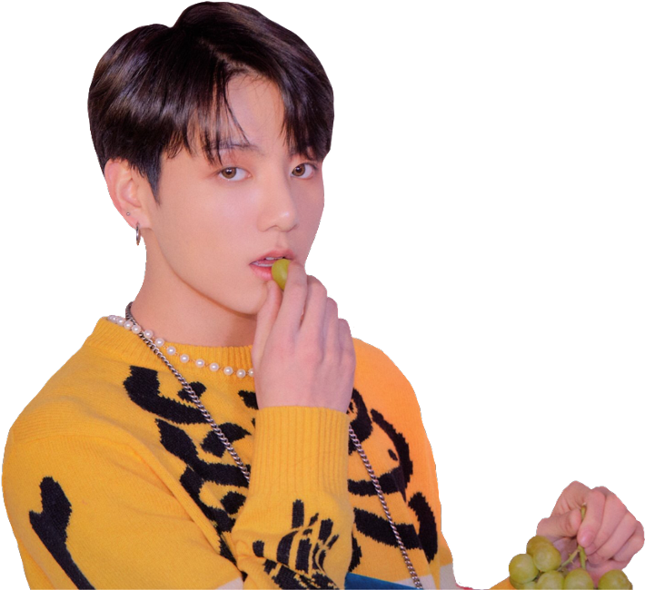 Jungkook Yellow Sweater Grapes PNG