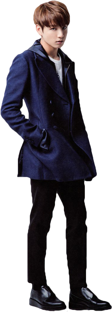 Jungkookin Blue Coat Pose PNG