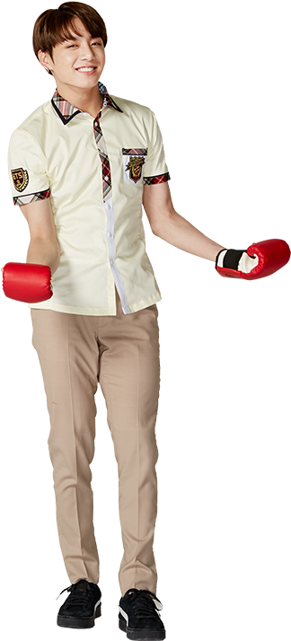 Jungkookin Casual Outfitwith Boxing Gloves PNG