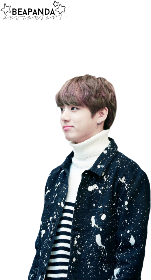 Jungkookin Striped Sweaterand Denim Jacket PNG