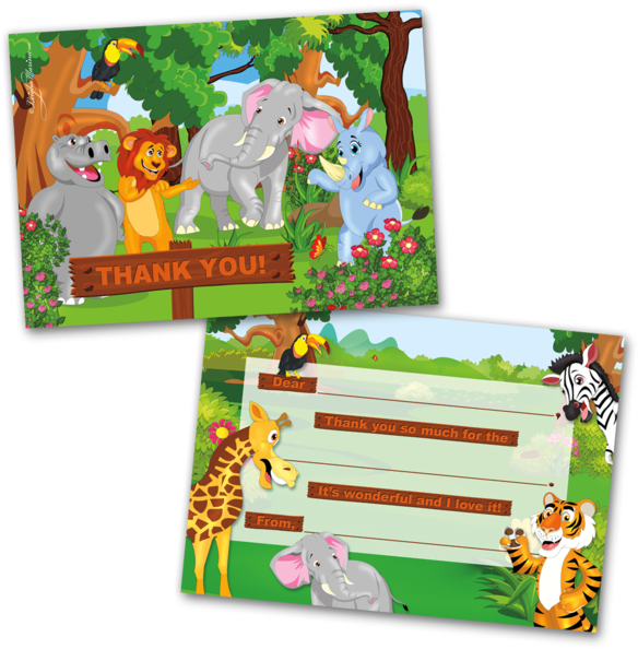 Jungle Animals Thank You Card PNG