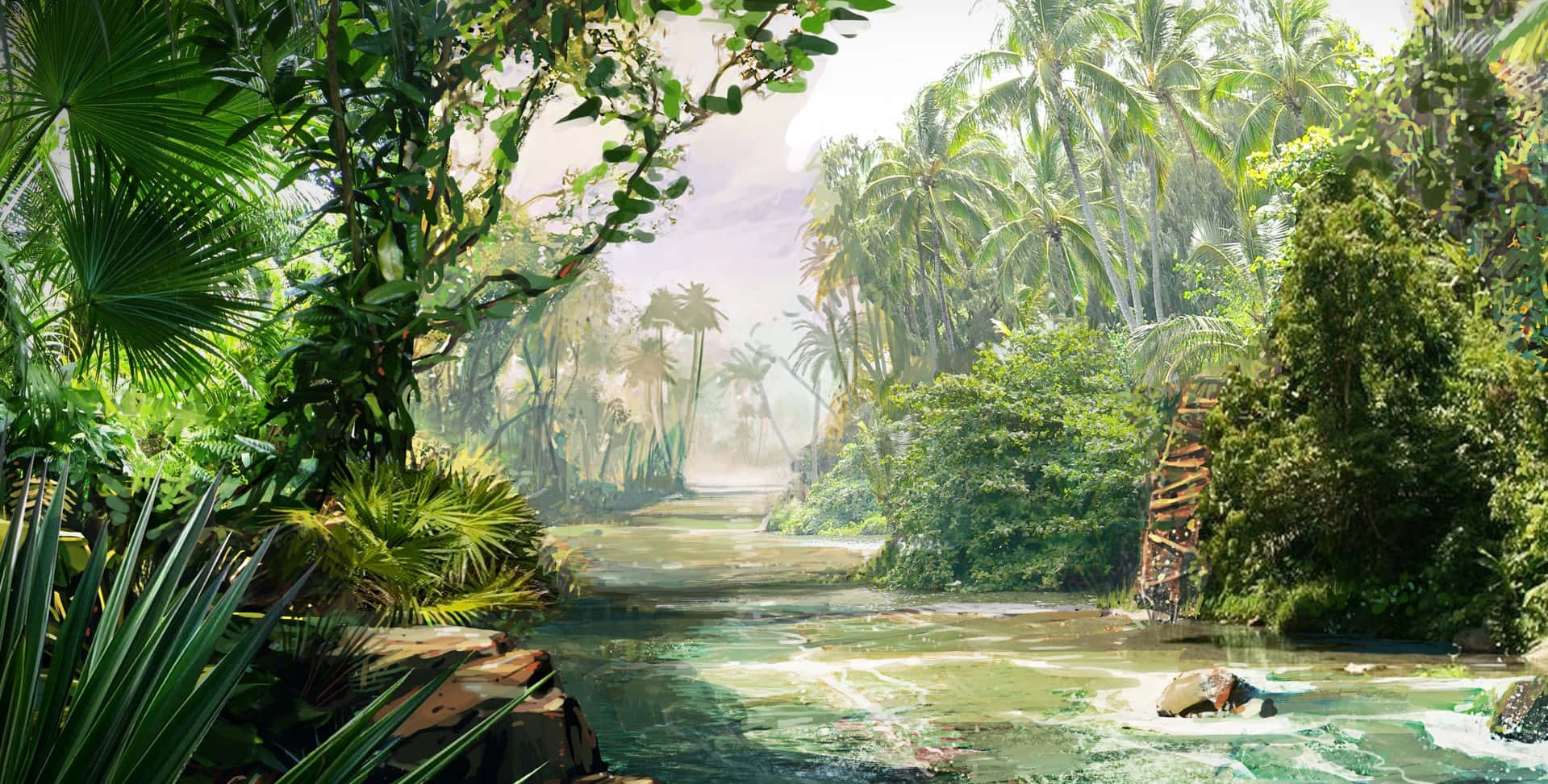 Flowing River In A Jungle Desktop Wallpaper