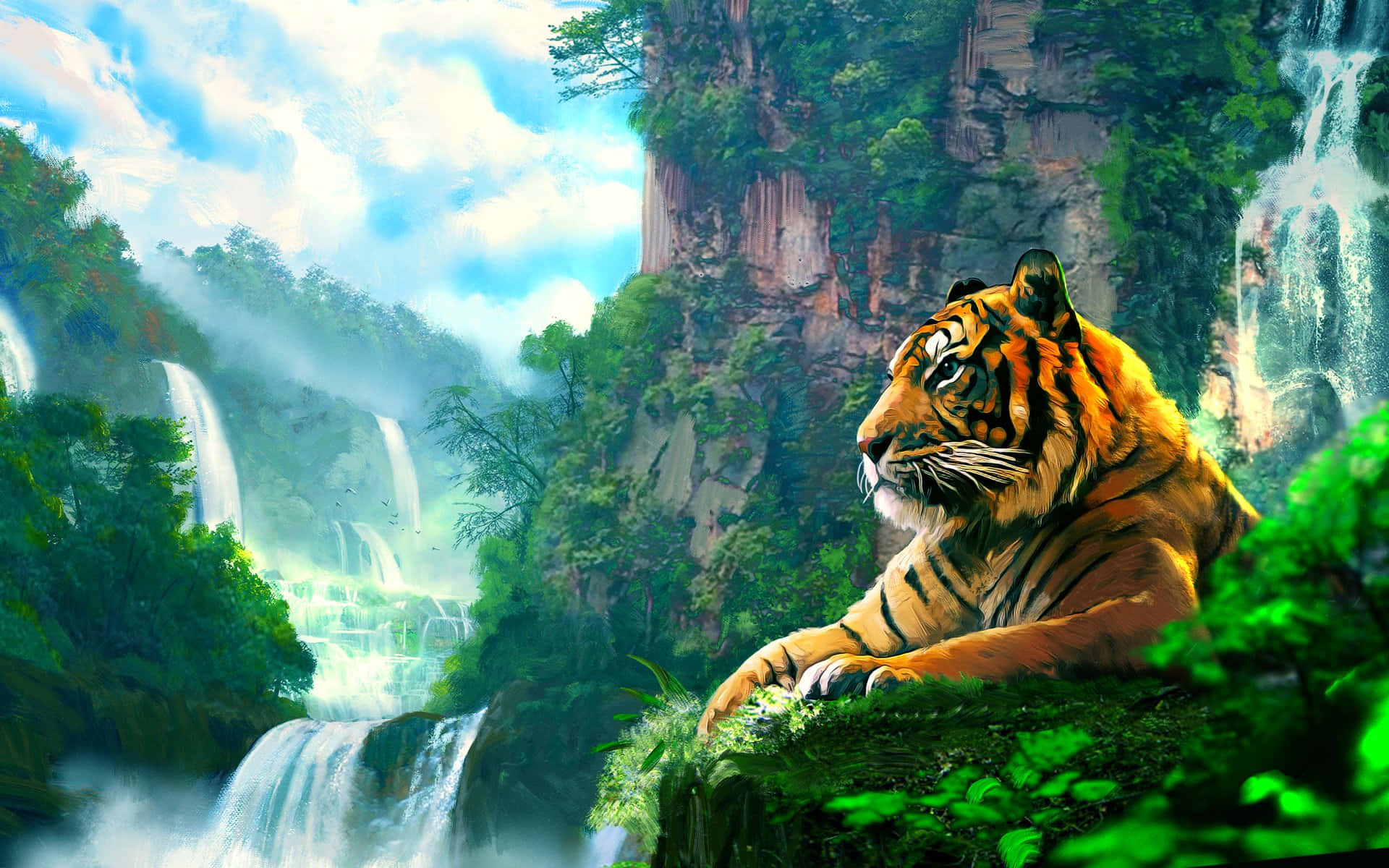 Majestætisk Tiger I En Jungle Skrivebords Tapet Wallpaper
