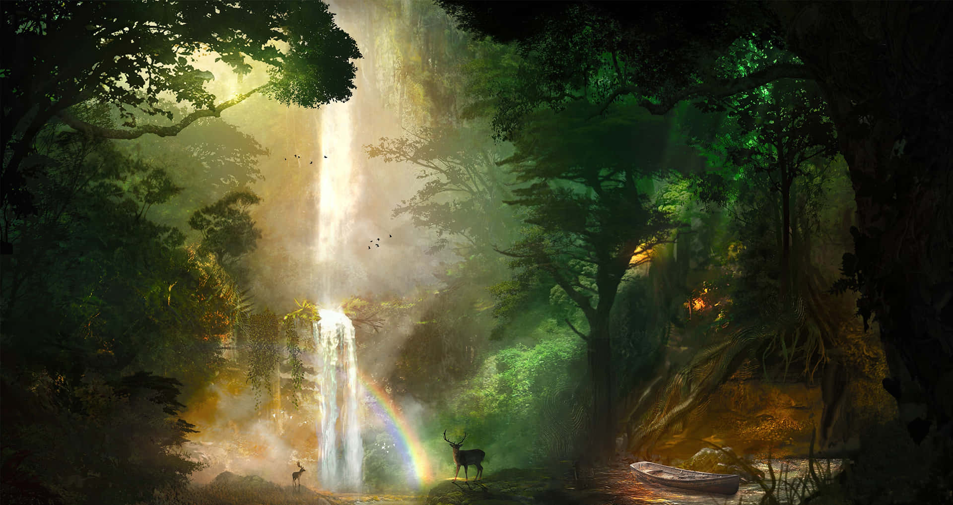 Rainbow In Waterfall Jungle Desktop Wallpaper