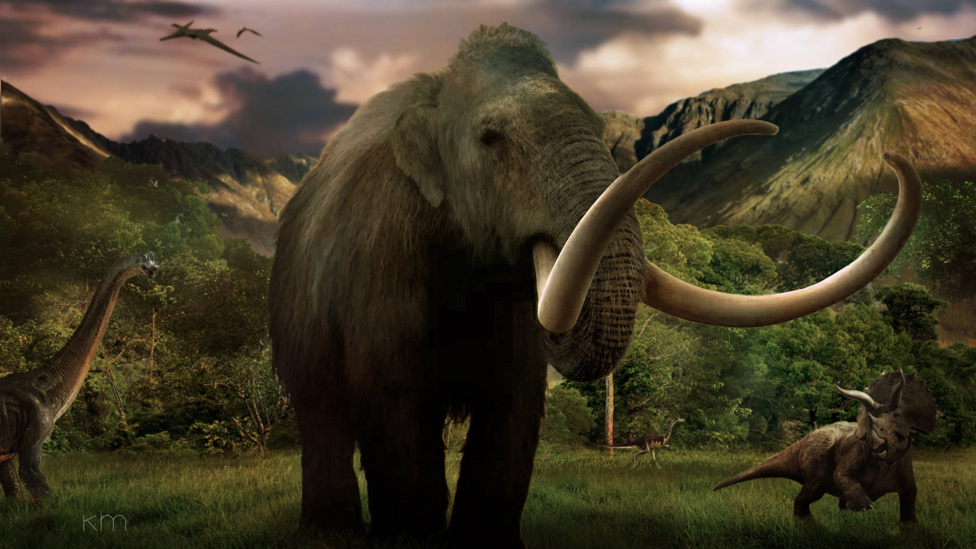 Jungle Dinosaurs And Mammoth Wallpaper