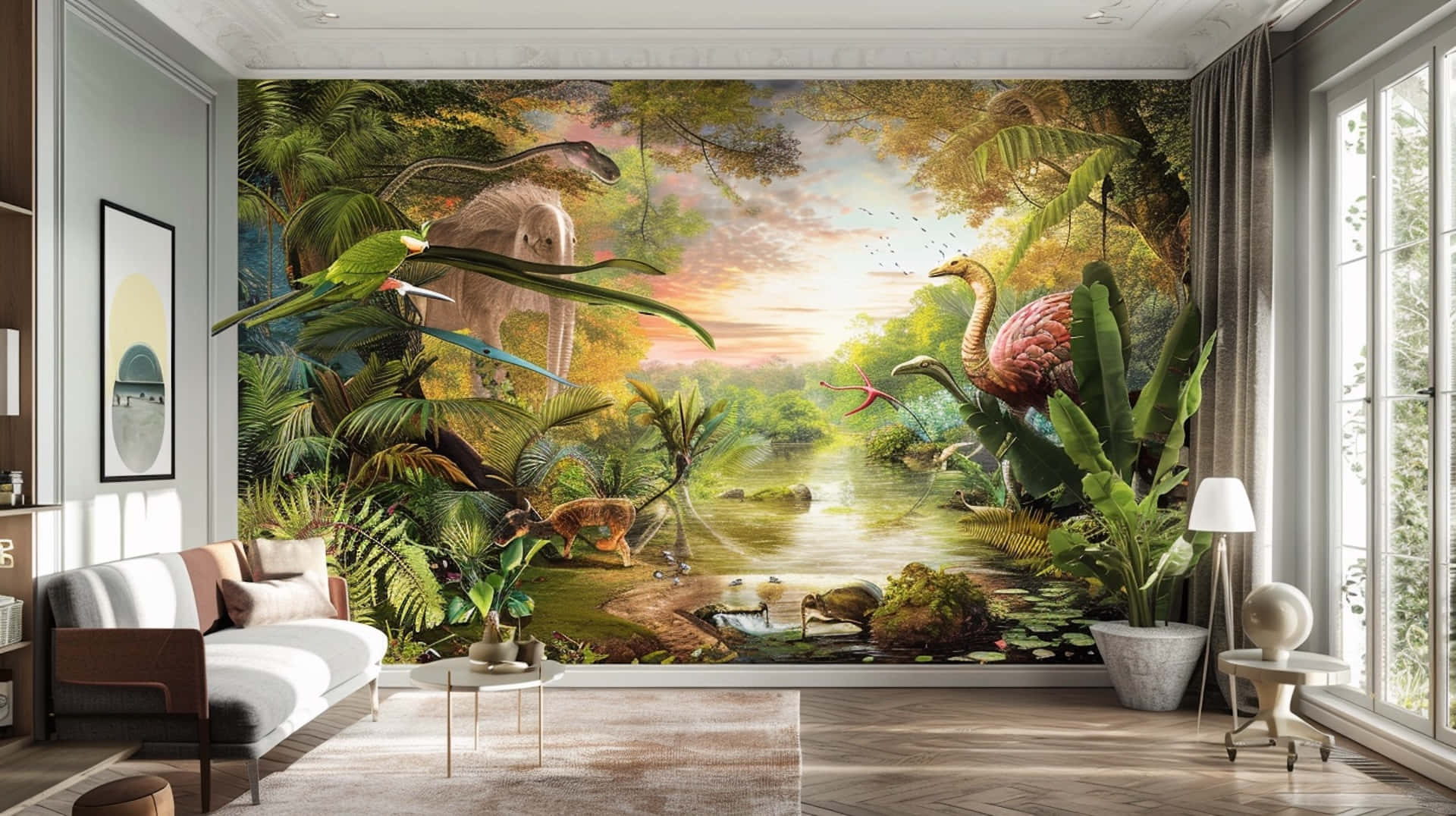 Jungle_ Mural_in_ Modern_ Living_ Room.jpg Wallpaper