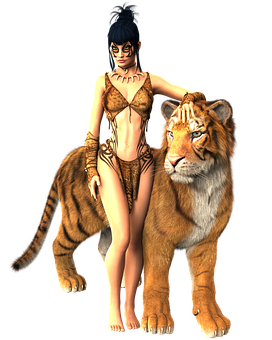 Jungle_ Queen_with_ Tiger PNG