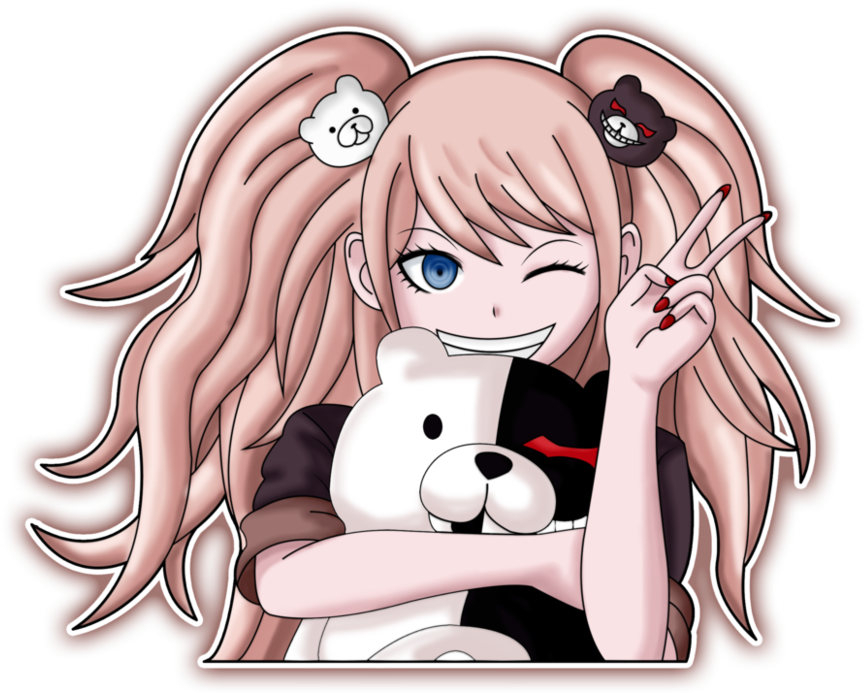 Junko Enoshima With Monokuma Plush PNG