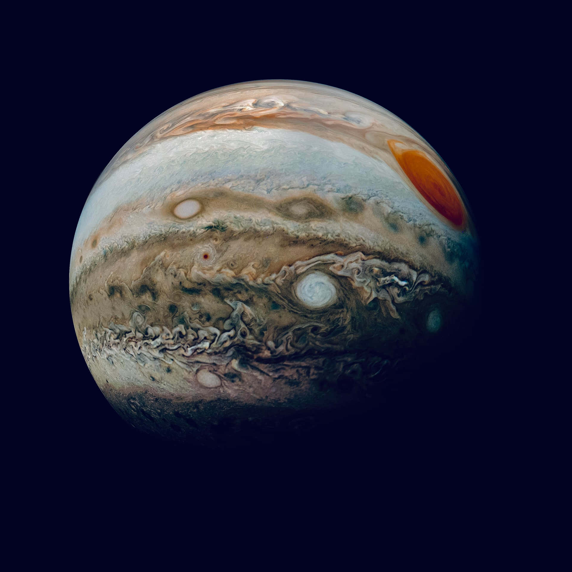 Etfantastisk Billede Af Jupiter Og Dens Hvirvlende Skyer.