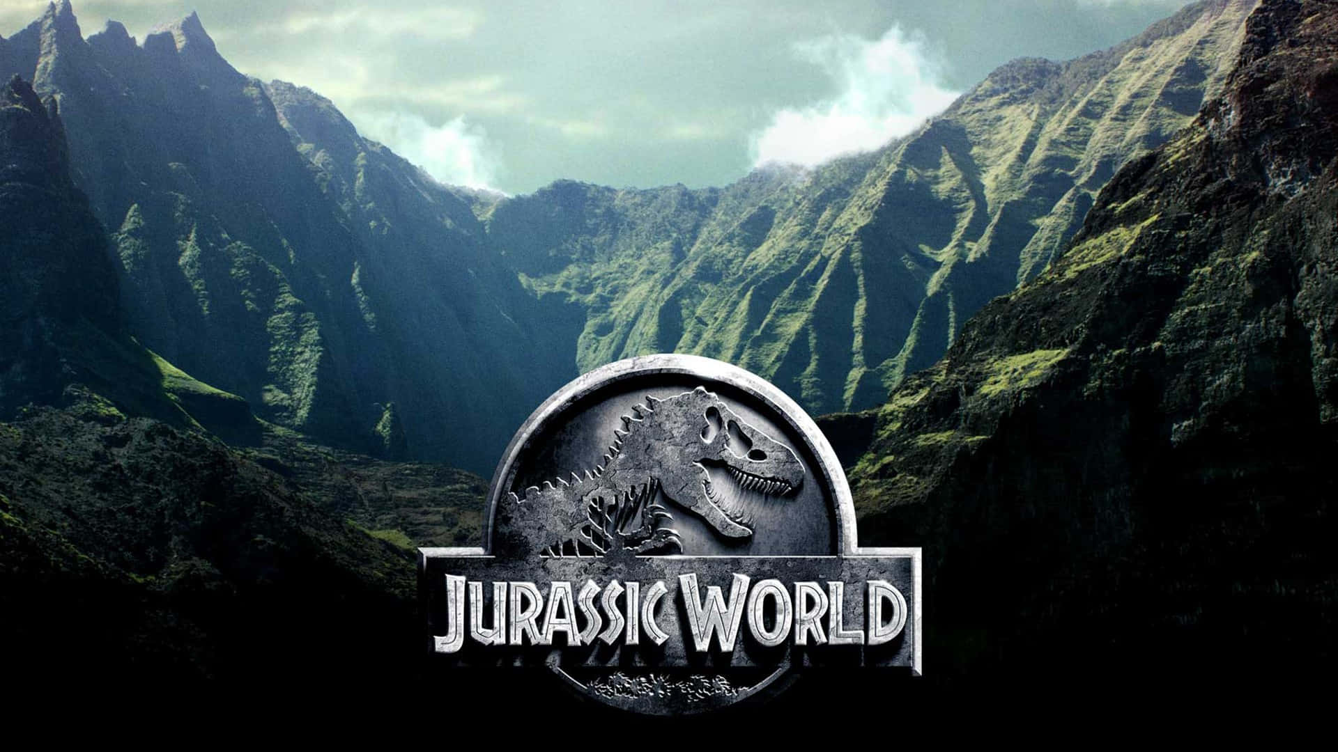 Jurassicworld Logo Med Bjerge I Baggrunden.