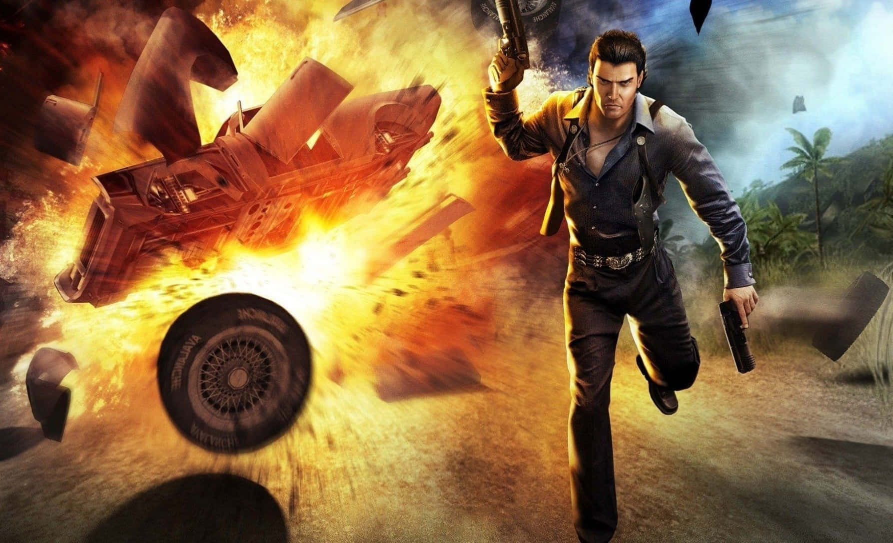 Just Cause 1 Rico Escapes Car Explosion Wallpaper