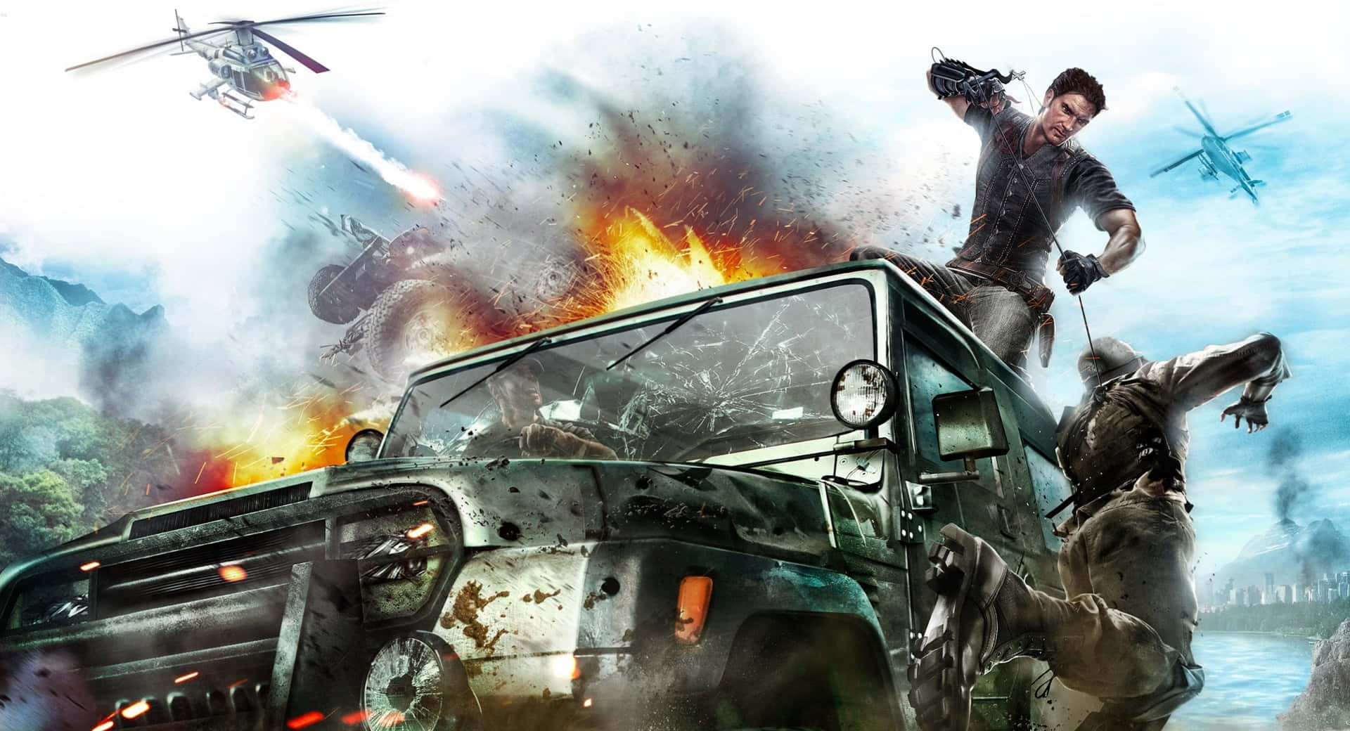 Et spil med zombies og helikoptere på forsiden Wallpaper
