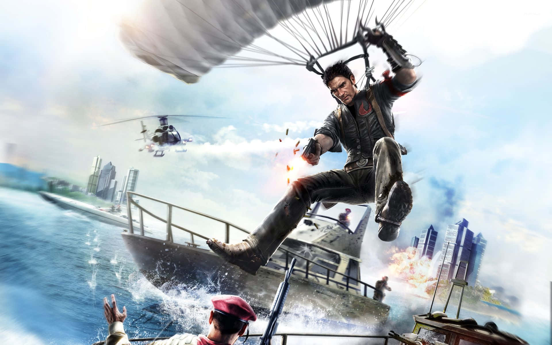Just Cause 1 Rico Landing On A Parachute Wallpaper