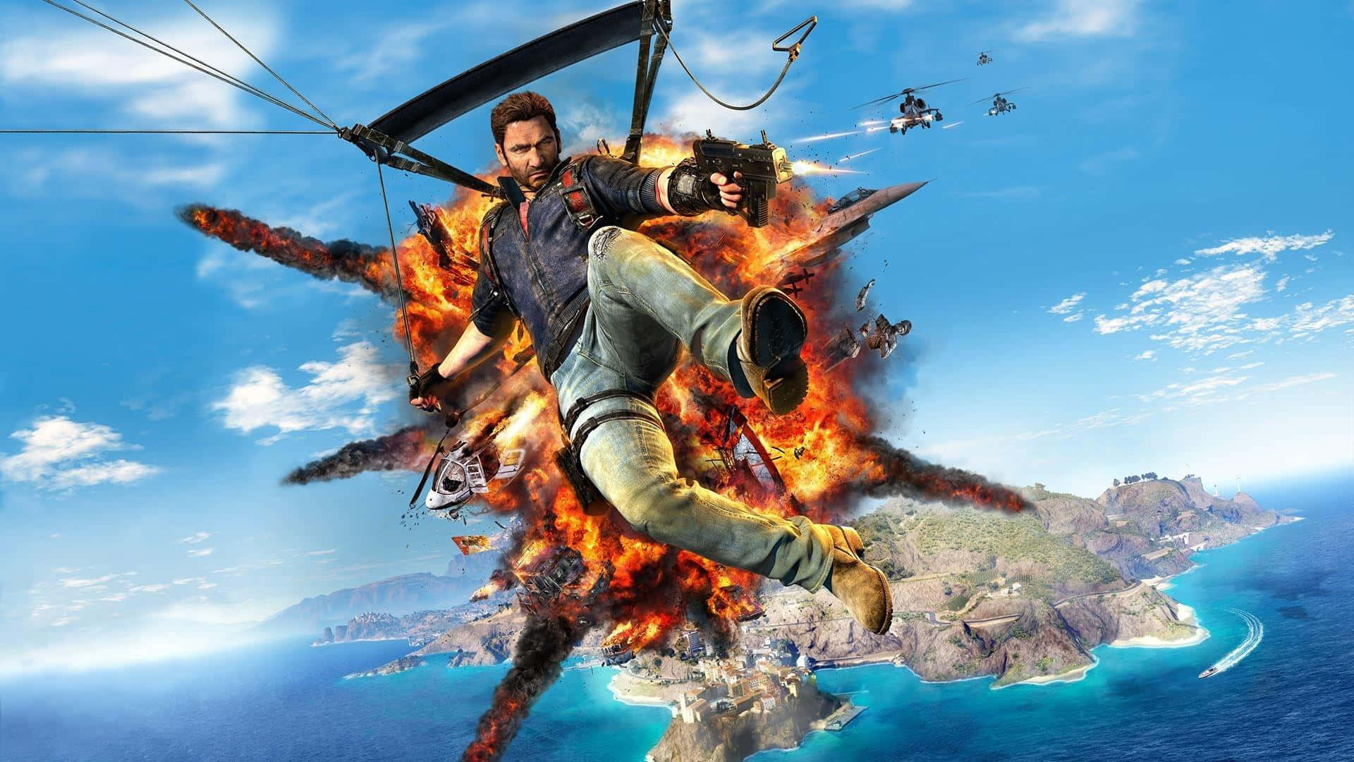 Just Cause 1 Plane Explosion In The Sky Wallpaper