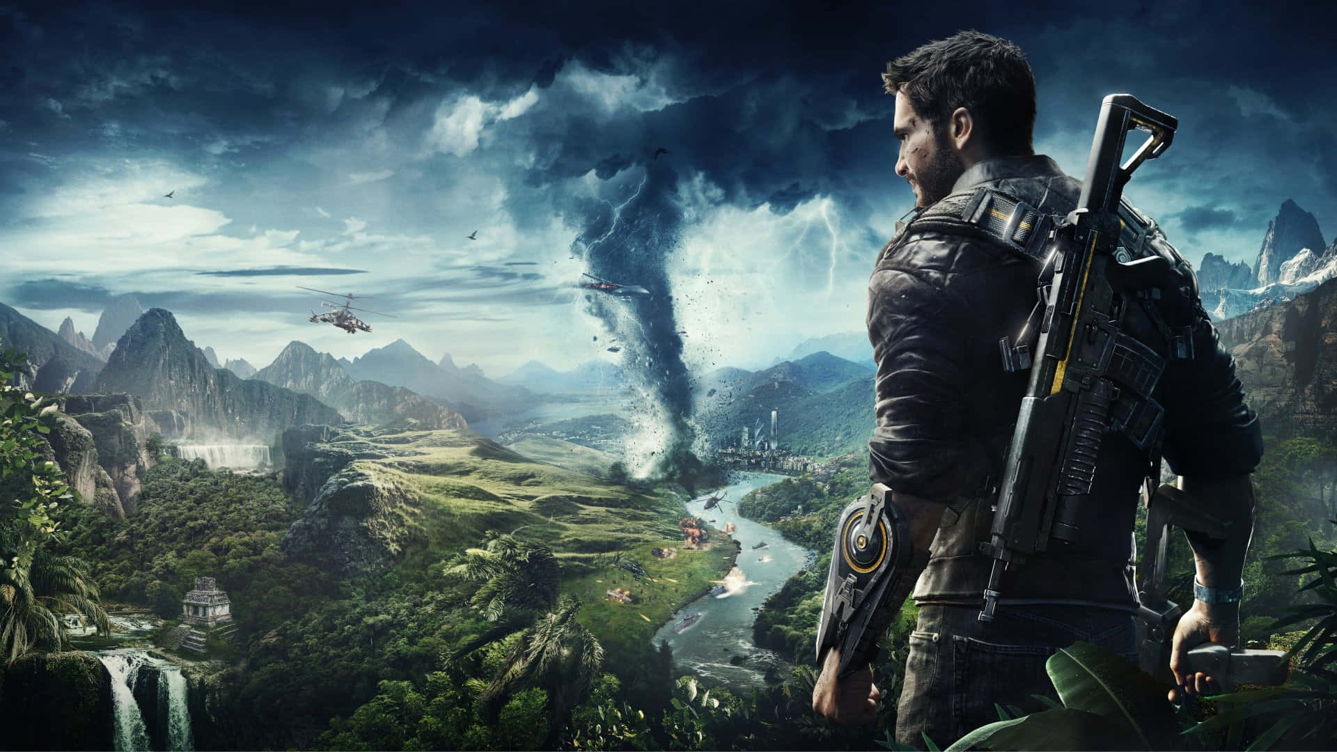 Rico exploring the South American jungle of Medici in Just Cause 4