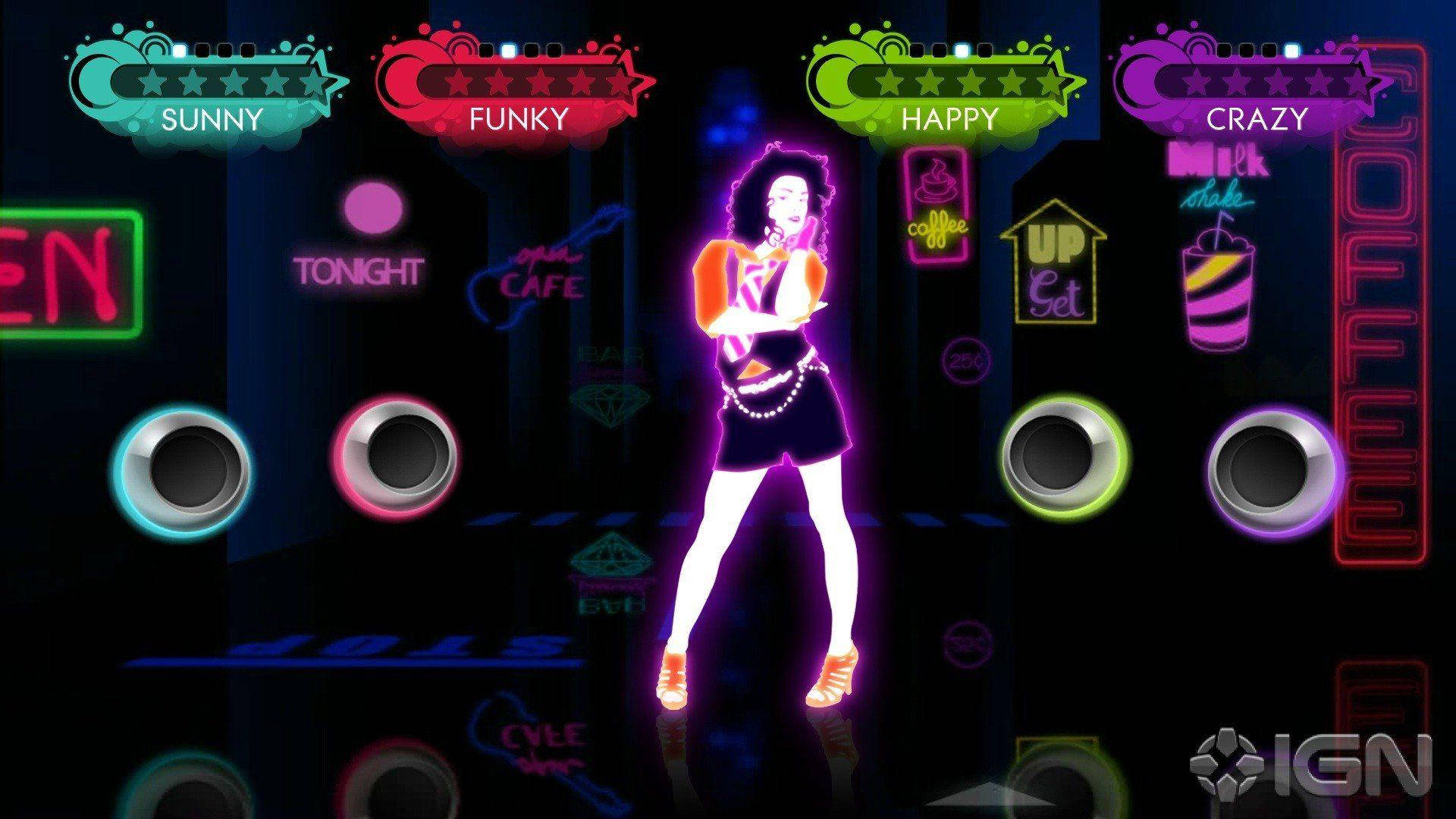 Tänzerindes Spiels Just Dance 3 Mit Neonleuchtreklame Wallpaper