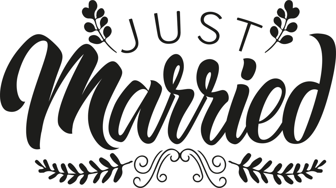 Just Married Calligraphy Design PNG