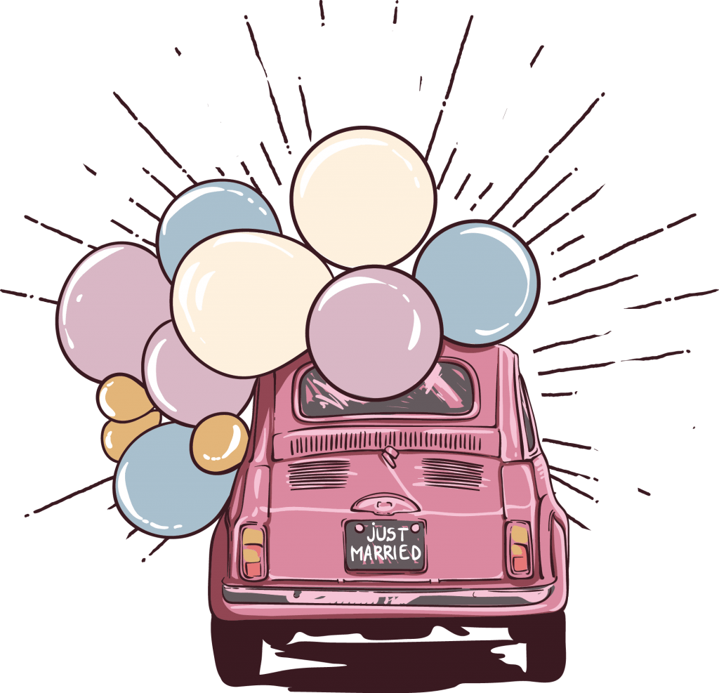 Just Married Car With Balloons PNG
