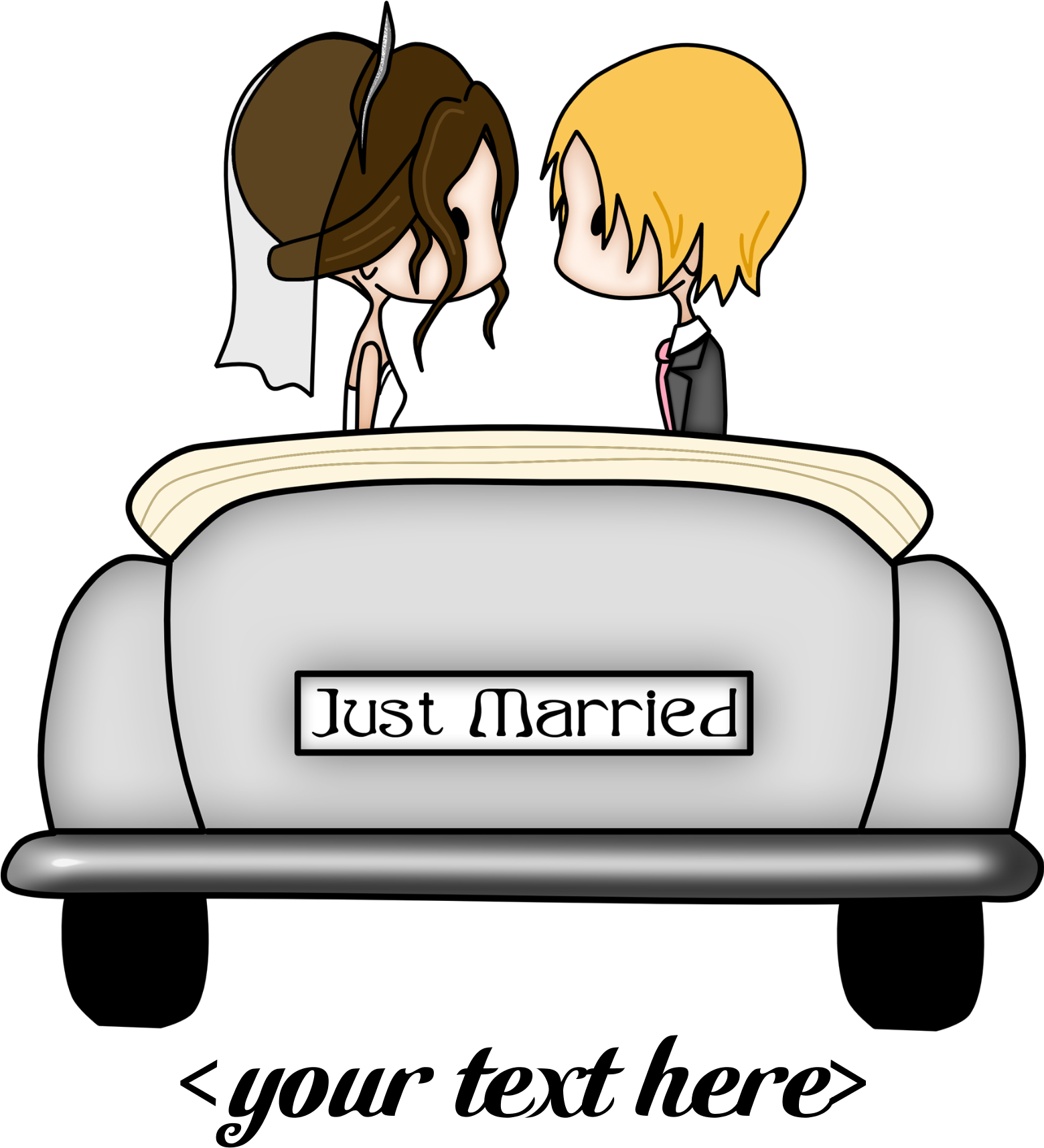 Just Married Cartoon Couple Car Illustration PNG