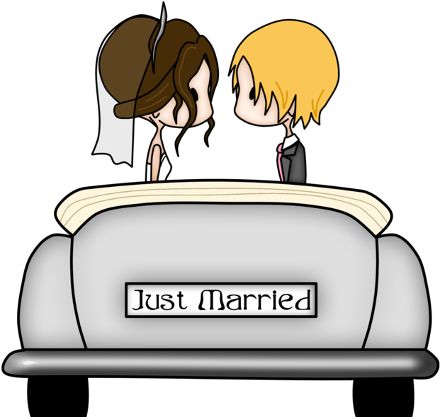 Just Married Cartoon Couple PNG