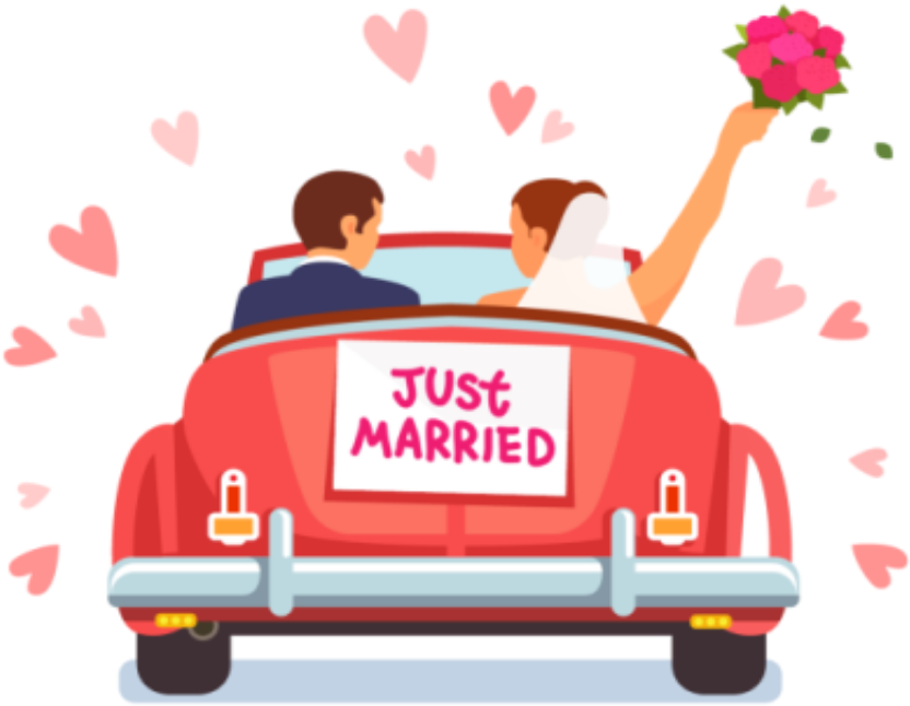 Just Married Couplein Car Celebration PNG
