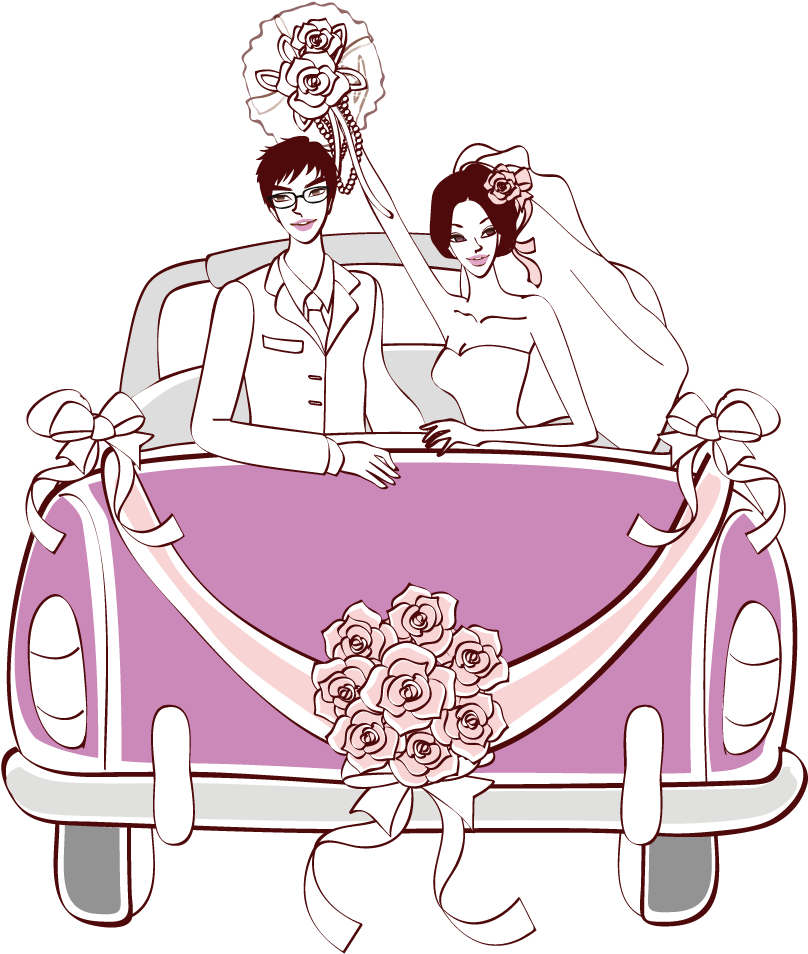 Just Married Couplein Car Clipart PNG