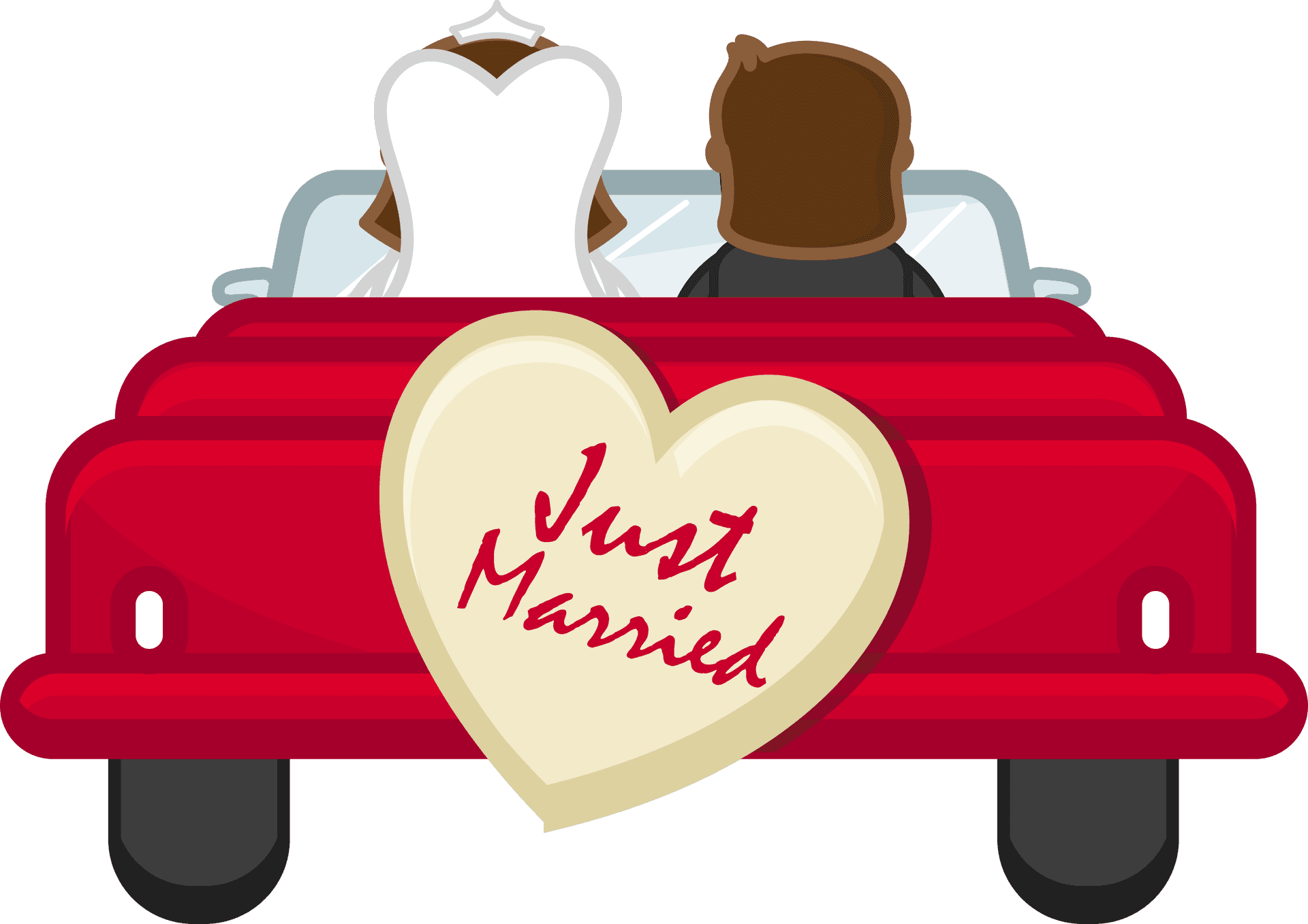 Just Married Couplein Red Car PNG