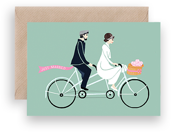 Just Married Coupleon Tandem Bicycle PNG