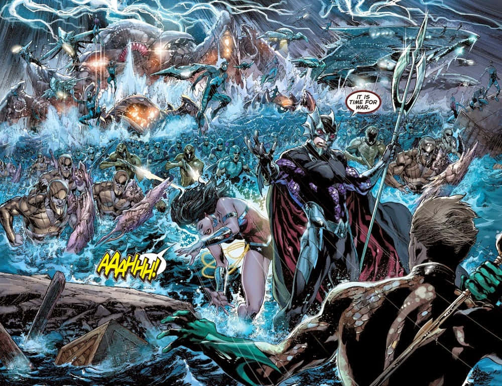 Justice League members gather to face a new threat in Throne of Atlantis. Wallpaper