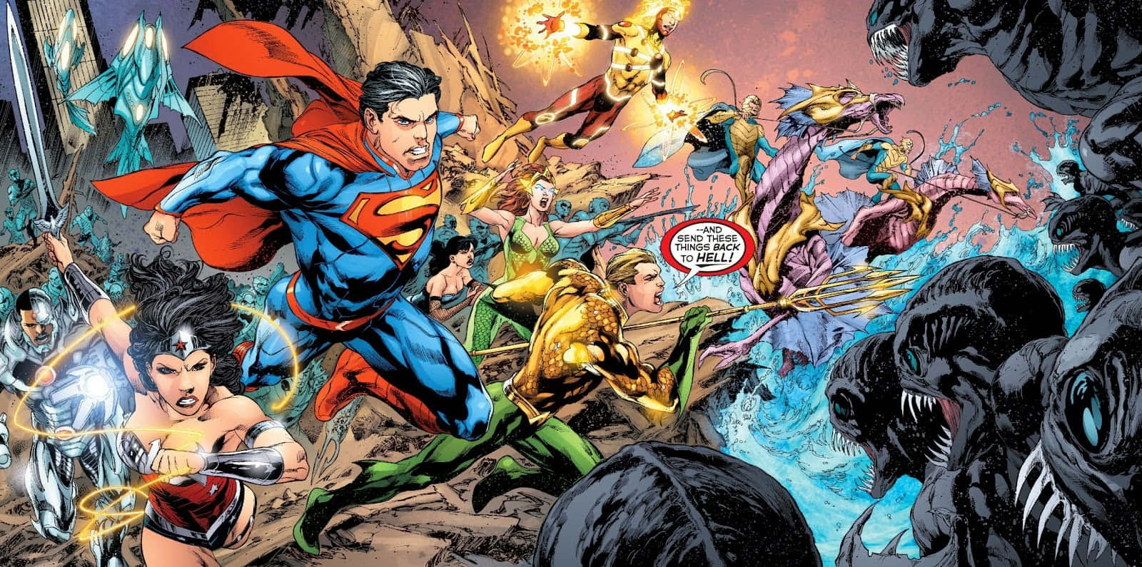 Justice League members unite in the epic Throne of Atlantis Wallpaper