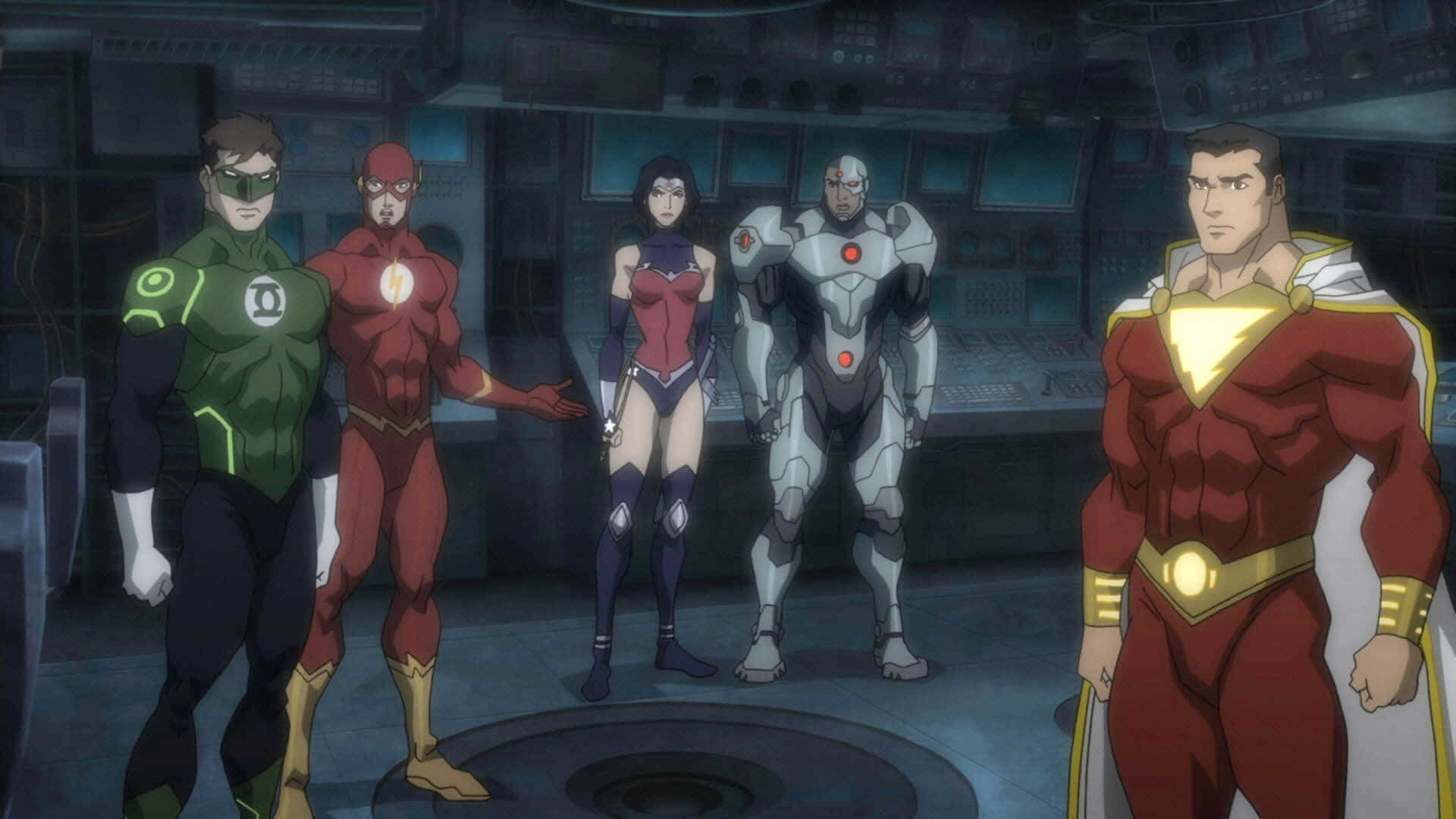 Justice League members in action during Throne of Atlantis Wallpaper