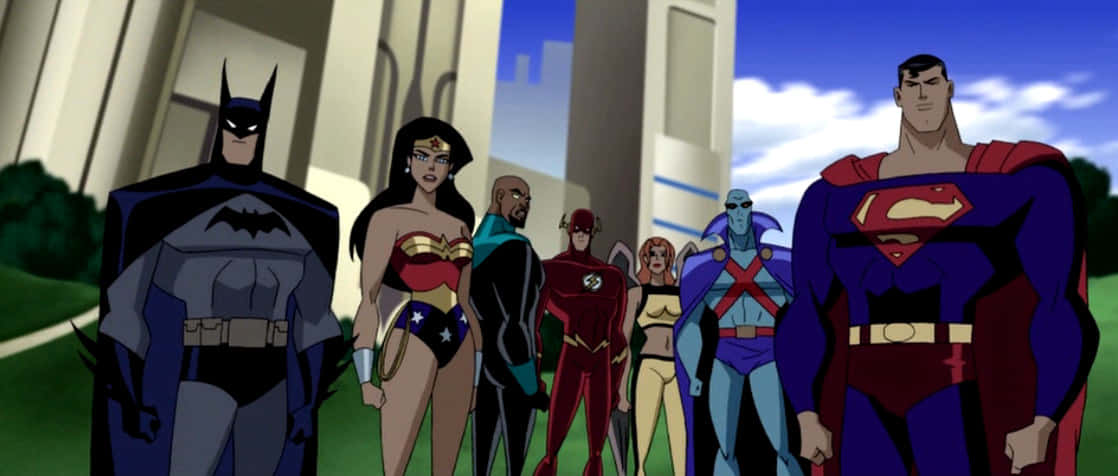 Caption: The Justice League Unlimited Team Takes Action Wallpaper