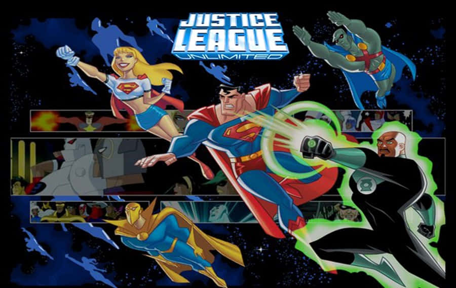 Members of the Justice League Unlimited assemble for action Wallpaper