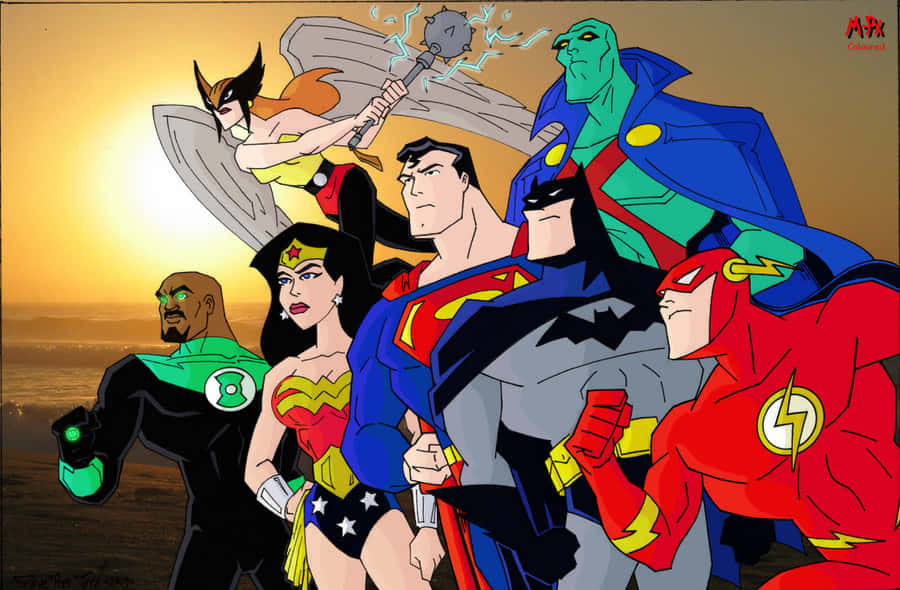 Justice League Unlimited superheroes standing together in action Wallpaper