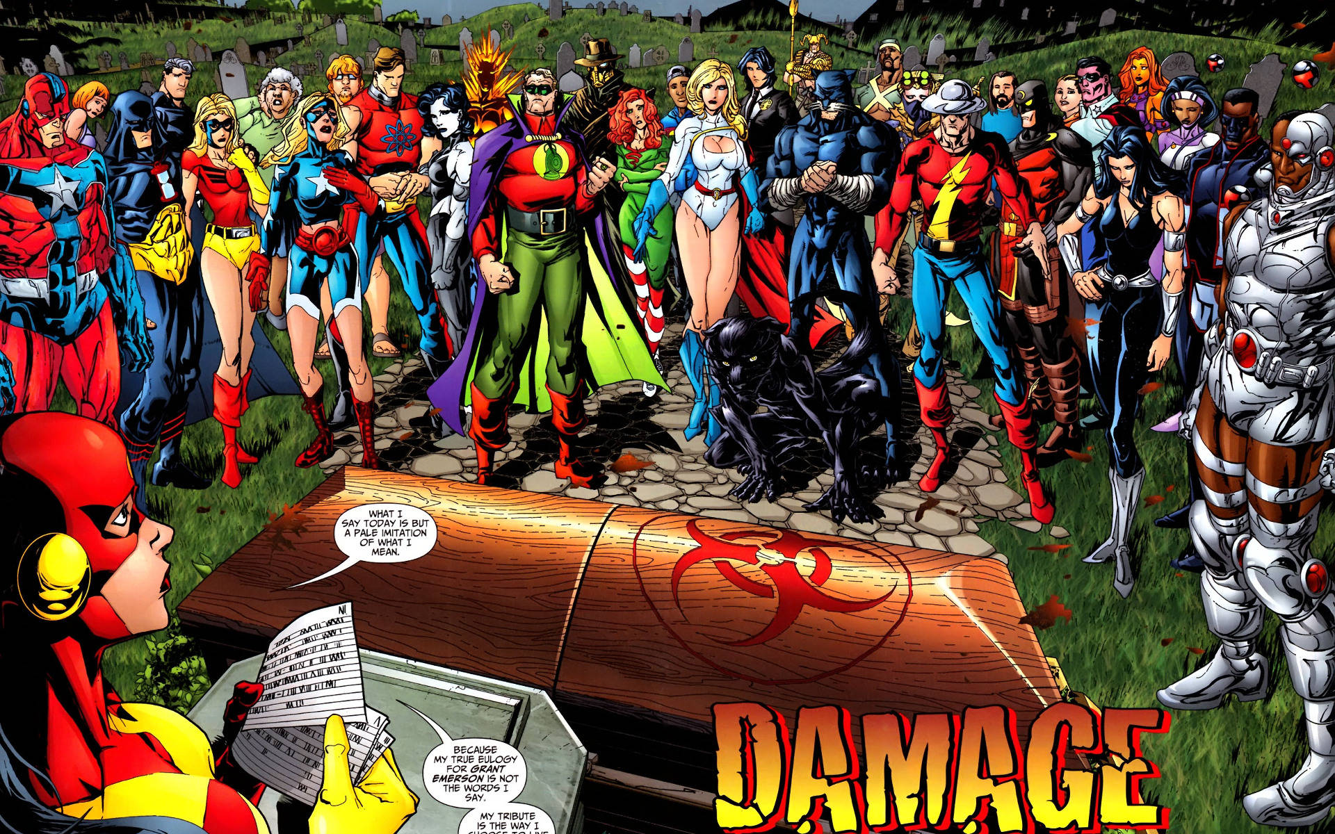 Sociedadeda Justiça Da América Danos Nos Quadrinhos. Papel de Parede