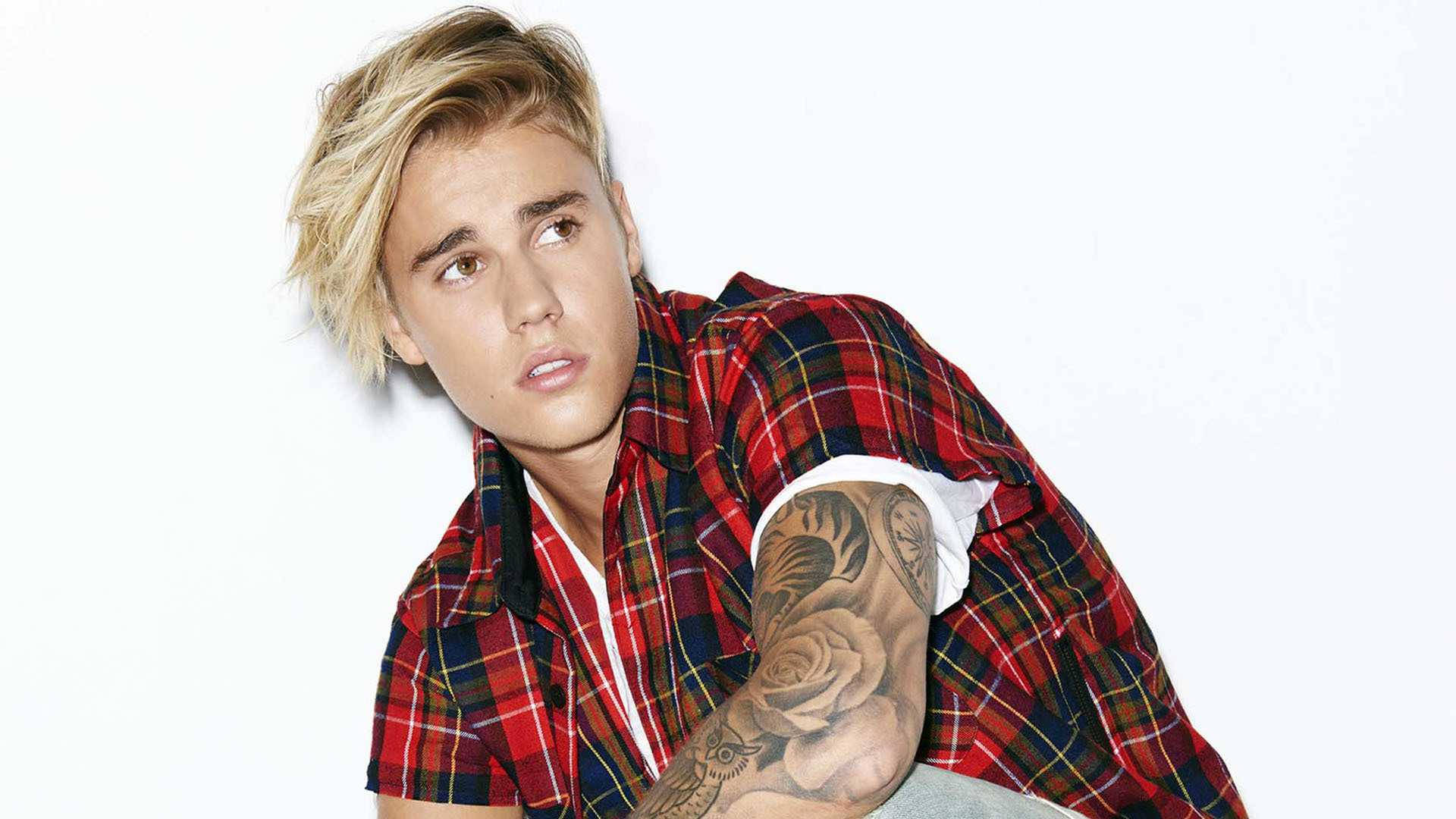 Justin Bieber In Red Flannel Background
