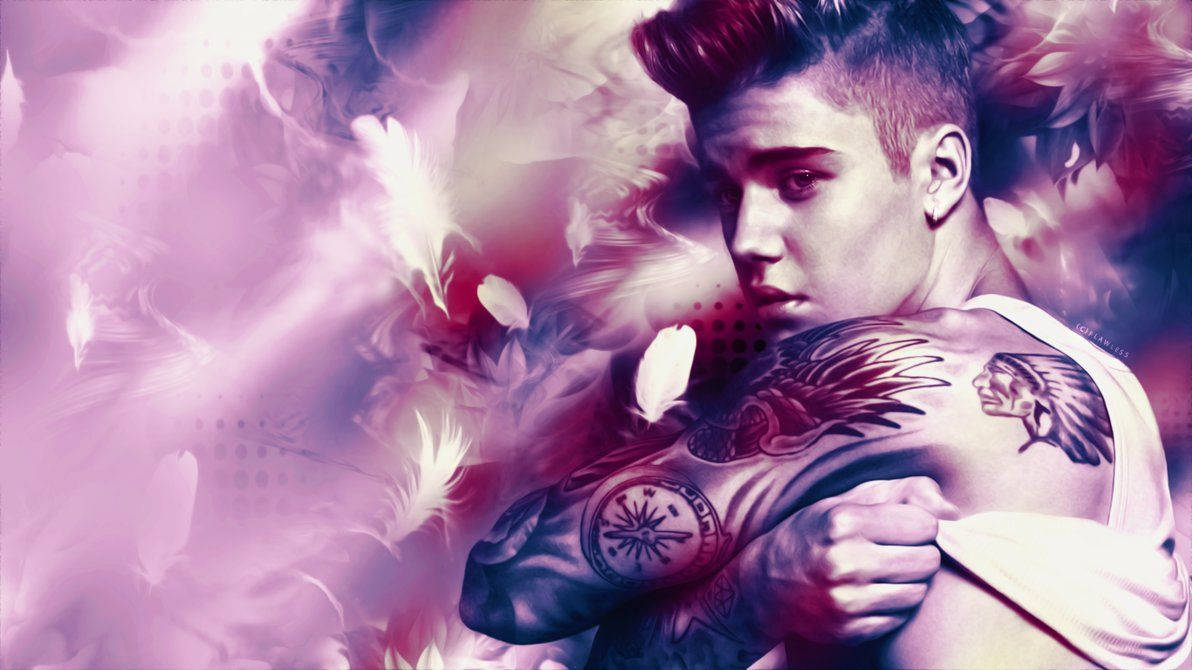 Justin Bieber Purple Feather Background